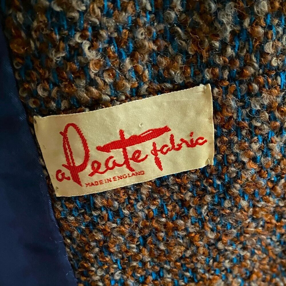 Lovely vintage 50-60s union label bouclé swing coat in turquoise tan with scarf - Picture 12 of 16
